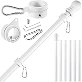 BONWIN White Flag Pole Kit for Outside House, 7 FT Thickened Stainless Steel Wall Mount Flag Pole for 3x5'/ 4x6' American Flag, 1" Anti-Wrap Spinning Flagpole Rings Hardware Kits for Porch Yard