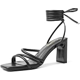 Amoji Women 3 Inch Strappy Heels Lady Heeled Sandal Shoes 331 | Kitten heels,Tie Up,Lace Up,Strap Up,Homecoming,Wedding,Prom, Ankle Strap