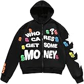 SOLY HUX Men's Letter Graphic Zip Up Hoodie Sweatshirt Long Sleeve Hooded Casual Jacket Streetwear