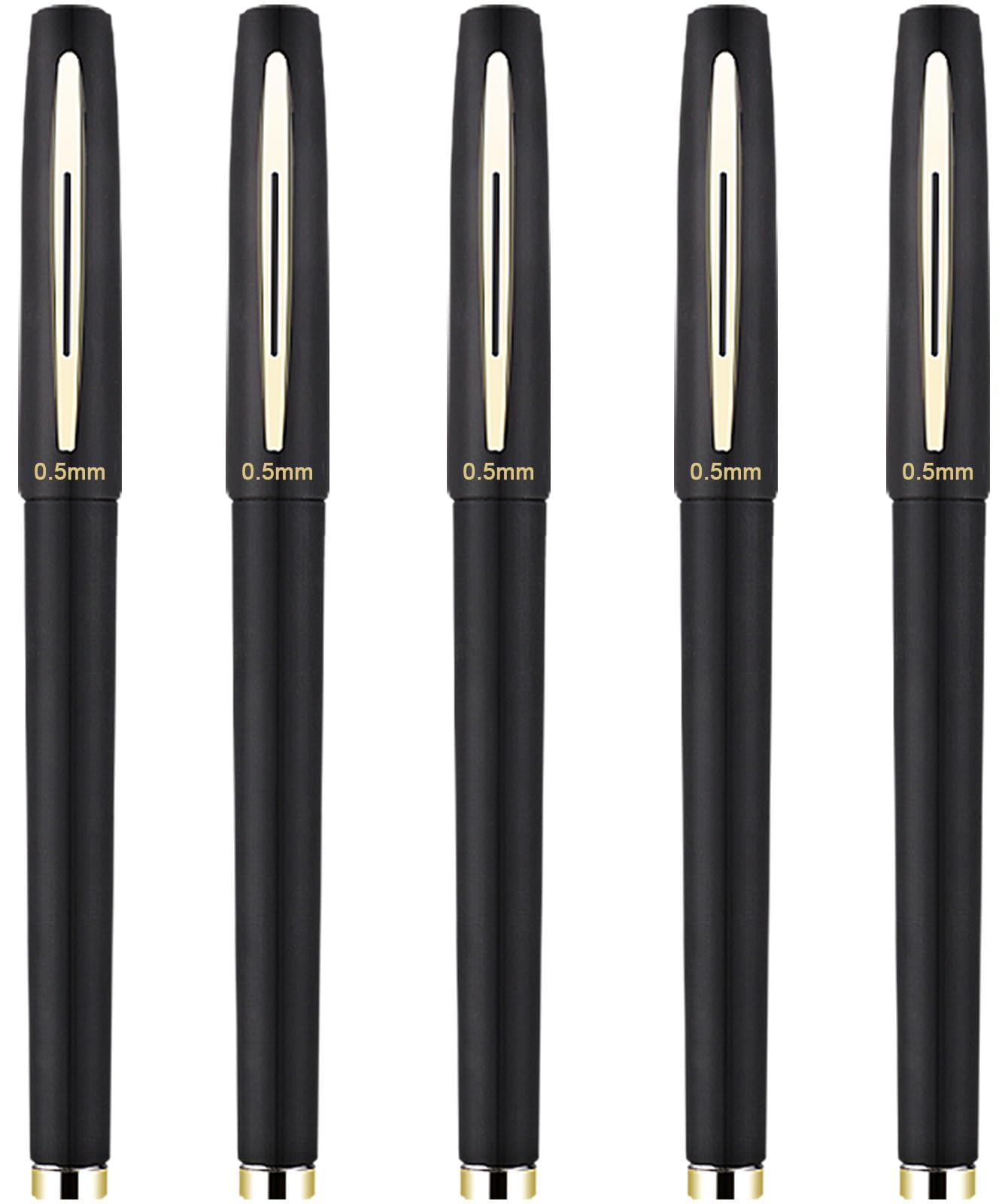 Black Ink Rollerball Pens Fine 0.5mm Ballpoint Tip (Pack of 5)