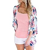 FINOCEANS Womens Floral Chiffon Kimono Cardigans Loose Beach Cover Up Half Sleeve Tops