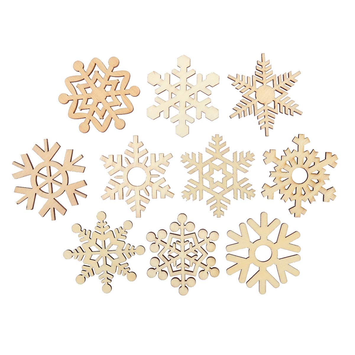 WINOMO 10PCS Wooden Christmas Tree Shapes for Crafts Wooden Snowflake Unfinished Wooden