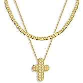 OGD Bubble Cross Necklace for Women 14k Gold Plated Cross Necklace Stackable Dainty Gold Necklace Mariner Chain Necklace CZ Cross Pendant Necklaces Set Simple Jewelry Gift