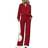 PRETTYGARDEN Women's 2 Piece Outfits Casual Lapel Half Zip Sweatshirts and Wide Leg Pants Tracksuit Sets