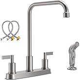 Kitchen Faucet with Sprayer,Brushed Nickel Kitchen Sink Faucet,3 Hole or 4 Hole Faucet for Kitchen Sink,Stainless Steel 2 Handle Kitchen Faucet with Side Sprayer,4 Hole Kitchen Faucets