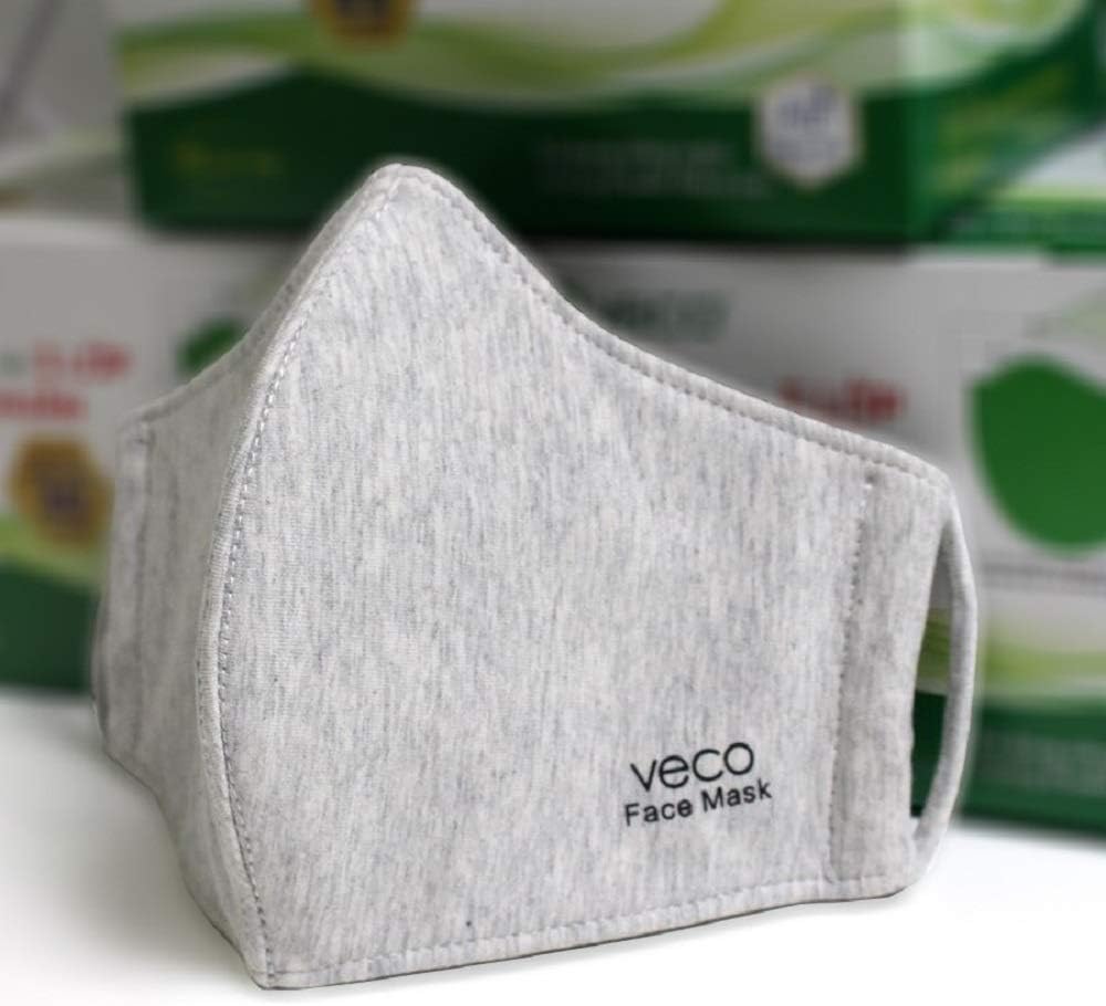 VECO Cotton Fabric Face Masks (Pack of 5) (Adult, Grey)