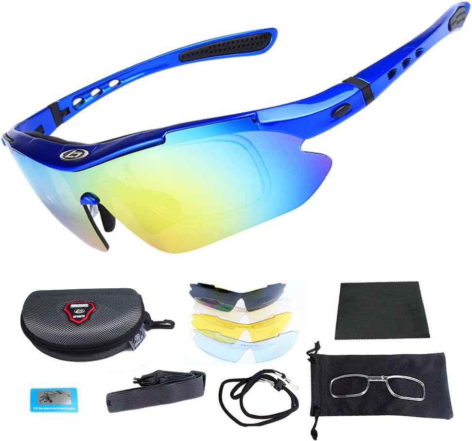 Cycling Glasses - Outdoor Fishing Driving Tennis Golf Baseball Biking Running Sports Sunglasses with 5 Sets of Polarized Lenses UV 400 Protection For Women Men (Blue)