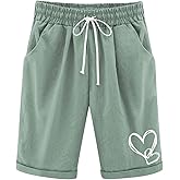 Girls Bermuda Shorts Knee Length Straight Leg Short Loose Casual Cute Solid Drawstring Elastic Waist Jorts Summer Trendy