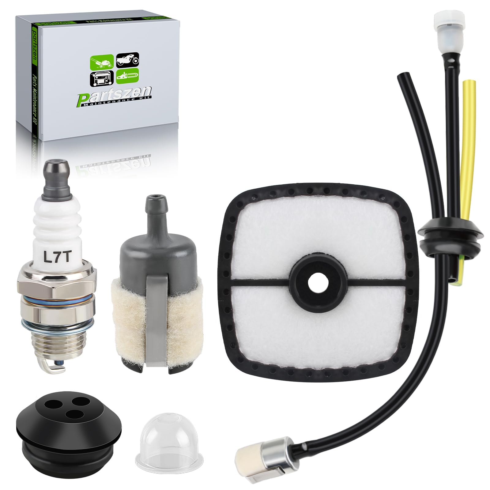 Photo 1 of partszen 900518 Air Filter Fuel Line Tune Up Kit for Echo GT225 GT225i PAS225 PE225 PPF225 SHC225 SHC225s SRM225 SRM225i SRM225SB SRM225U Trimmer with Spark Plug Primer Bulb Fuel Vent Assemblies