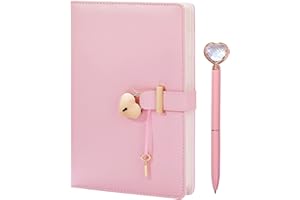Heart Shaped Lock Diary with Key&Heart Diamond Pen Set,PU Leather Cover,A5,Journal Secret Notebook Gift for Women Girls (A5(8