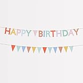 Meri Meri Mini Matchbox Happy Birthday Banner (Pack of 2), Reusable Party Decorations, 5' Birthday Party Banner with Excess Cord