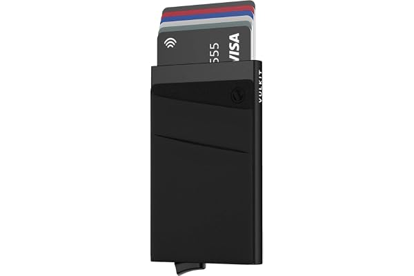 VULKIT Card Holder with Money Pocket Pop Up Wallet RFID Blocking Slim Metal Bank Card Case Holds 5 Cards and Notes(Black)