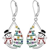 925 Sterling Silver Christmas Earrings Christmas Tree Snowman Earrings for Women Holiday Parties Winter Celebrations Xmas Jewelry Gifts for Women