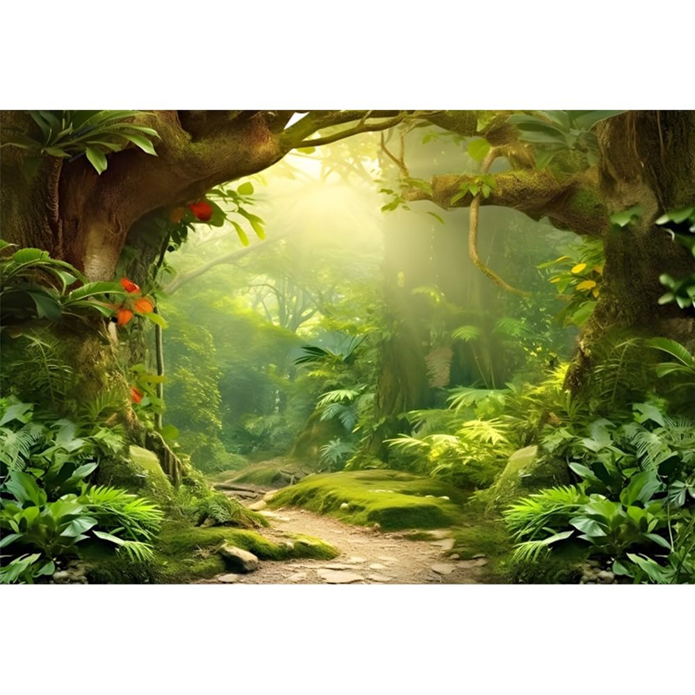 Ttincceer Enchanted Forests Backdrop 15x10ft Magic Forests Ancient Trees Grass Photography Background Fairy Tale Jungle Adventure Photography Backdrop Studio Portrait Photo Props
