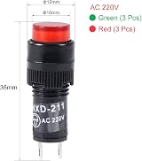 sourcing map AC 220V Neon Indicator Lights NXD-211 Red Green 10mm Panel Mount view 2