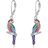 URONE Parrot Earrings 925 Sterling Silver Tropical Parrot Dangle Earrings Parrot Jewelry for Women