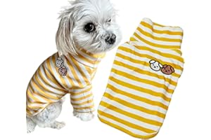 IMDOUBLEDOU Turtleneck Dog Sweater Cute Doggie Embroidery Super Soft Dog Sweatshirt Dog Shirt Stretchy Striped Puppy Pullover for Cats Small Medium Large Dog (Large, Yellow Striped)