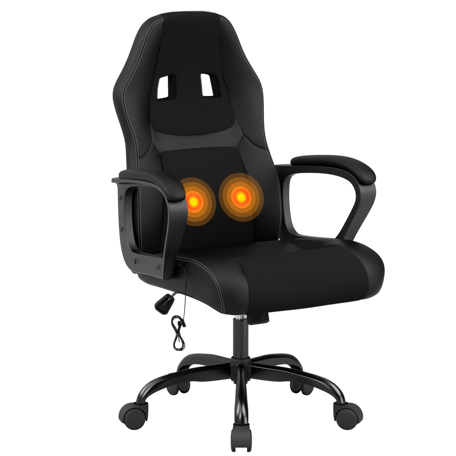 BestOffice Silla ergonómica ajustable para juegos – Silla de escritorio de oficina de piel sintética con masaje, soporte lumbar, reposacabezas y giro giratorio para adultos (negro)