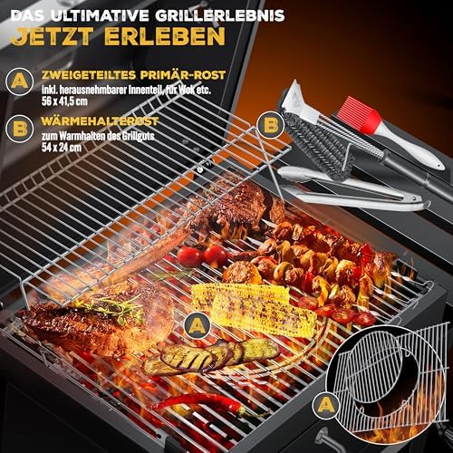 ® Barbecue con Carrello XL Barbecue a carbonella con Coperchio, Ruote, Manico in Acciaio Inox, griglia e termometro a carbonella,Grande Barbecue a carbonella Barbecue da Campeggio