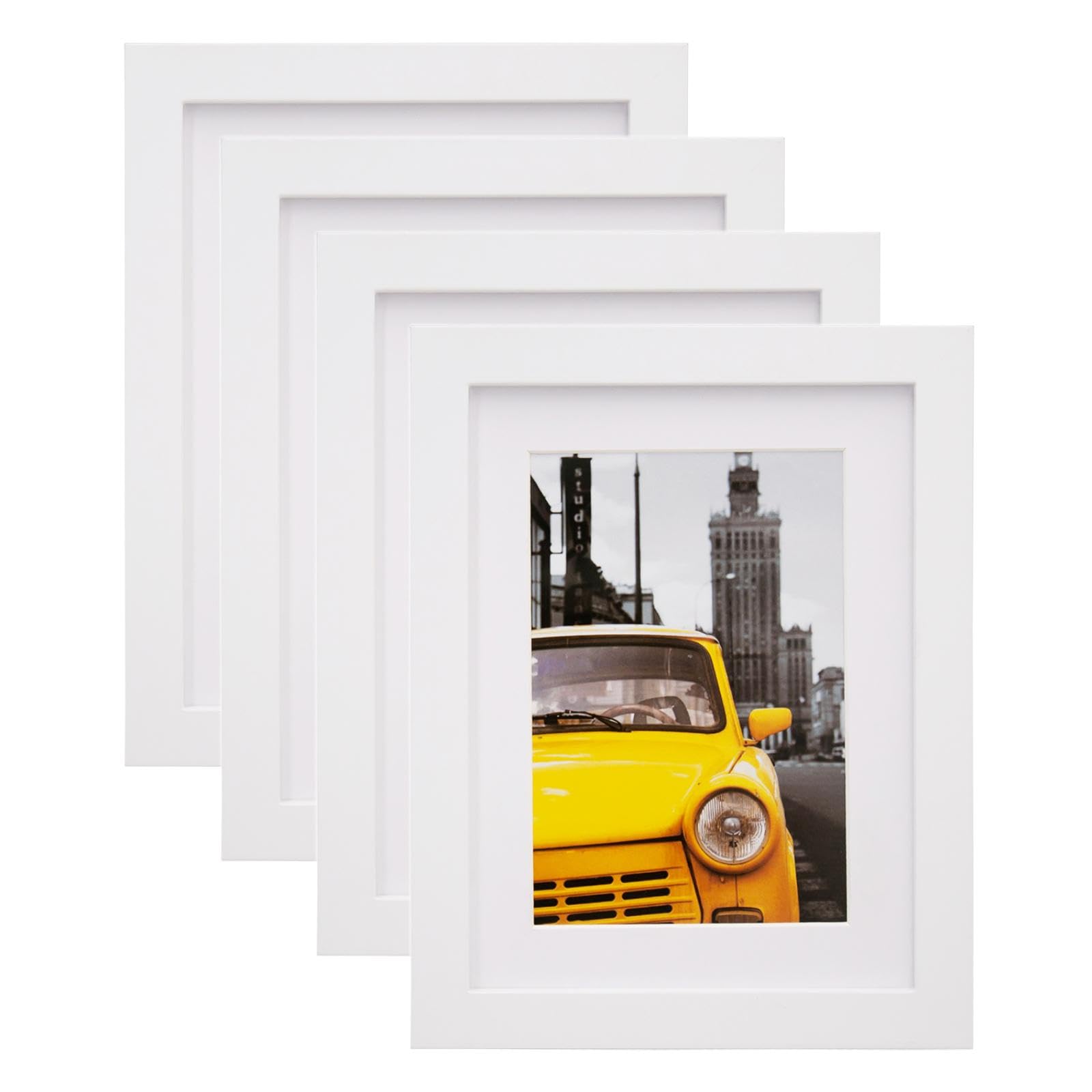 EGOFINE 8x6 Photo Frames Set of 4 - Wooden Frames Matted for 4x6,Solid Wood Picture Frames for Table Top and Wall Mounting,White