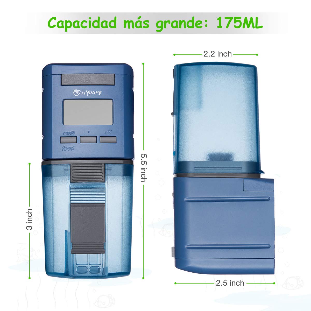 isYoung Alimentador Peces Automático Comedero Peces Automático con Pantalla LCD y Configuración de Tiempo de Alimentación Digital Dispensador de Comida