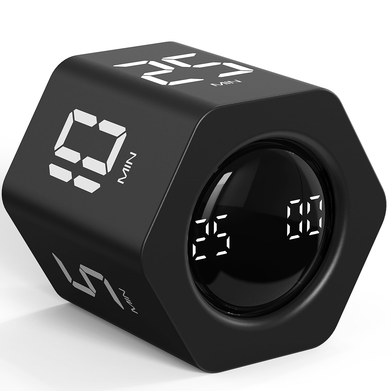 Photo 1 of Rotating Pomodoro Timer 5, 25, 10 30,60 Mins Preset Stopwatch, Desk Flip ProductivityTimer, ADHD Tool Hexagon, Vibration/Mute/Alarm, for Work, Study, Back to School, Kitchen, Black