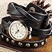 AMPM24 Women's Lady Wrap Around Quartz Watch Bracelet Black PU Leather WAA340