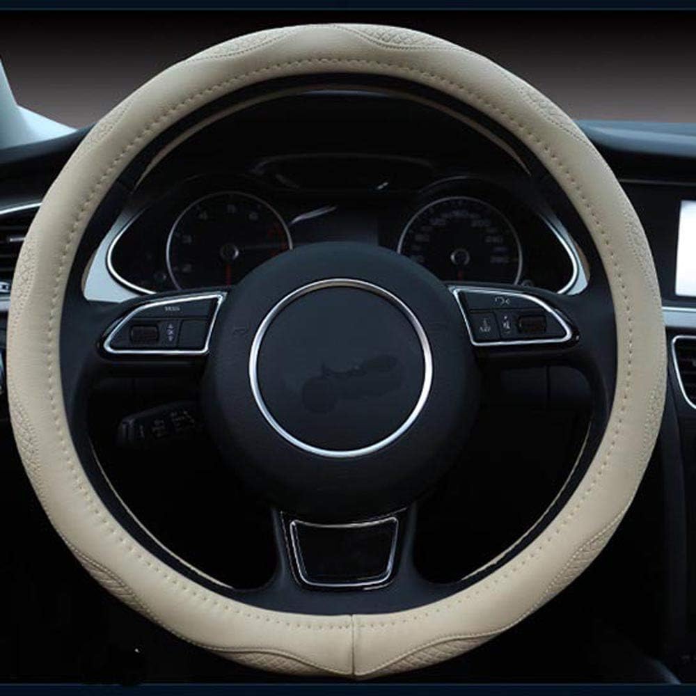 Istn Unisex's 2018 Sport Style Contrast Color Non-slip Sweat Good Breathable PU Leatherette 15 Inches Car Steering Wheel Cover 38cm Beige
