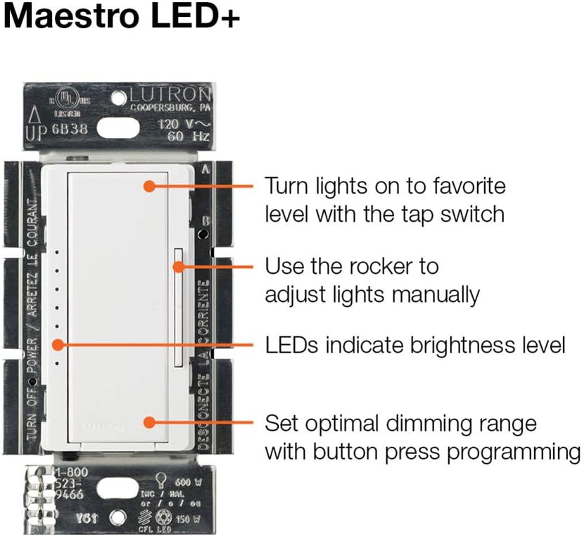 Lutron Maestro LED+ Digital Dimmer Kit for Dimmable LED, Halogen and Incandesent Bulbs | 150-Watt, Multi-Location | MACL-153M-RHW-WH | White - Wall Dimmer Switches - 