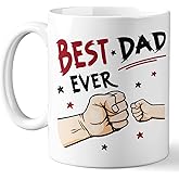 Joy Crafters Best Dad Ever Coffee Mug - Funny Fathers Day Birthday Gifts for Daddy, Stepdad, Bonus Dad, Papa from Daughters Sons Kids Wife, Dad Birthday Gift Ideas, 11 Oz Ceramic Cup Novelty Drinkware