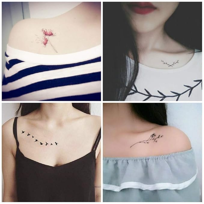 Wljf Tiny Lindo Tatuajes Temporales Clavicula 50 Hojas Flores