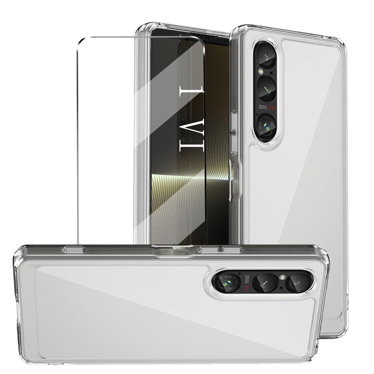 HuiYouMY [2 in 1] Case Compatible with Sony Xperia 1 VI Cover with 1 Pack Tempered Glass Screen Protector for Sony Xperia 1 VI, Slim Fit Soft TPU + PC Shockproof Anti-Scratch Phone Case Cover - Clear