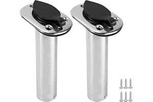 ISURE MARINE 2PCS Boat Stainless Steel Polished Fishing Rod Holder Flush Mount 15/30/90 Degree Casting Flange with Rubber Cap, Liner, Gasket PVC Cap and Inner Tube for Marine Yacht Kayak