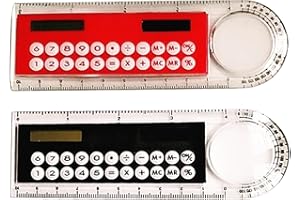 2PCS Multifunctional Calculator 4-in-1 Designed Solar Calculator with Ruler Magnifier and Protractor Student Student Statione