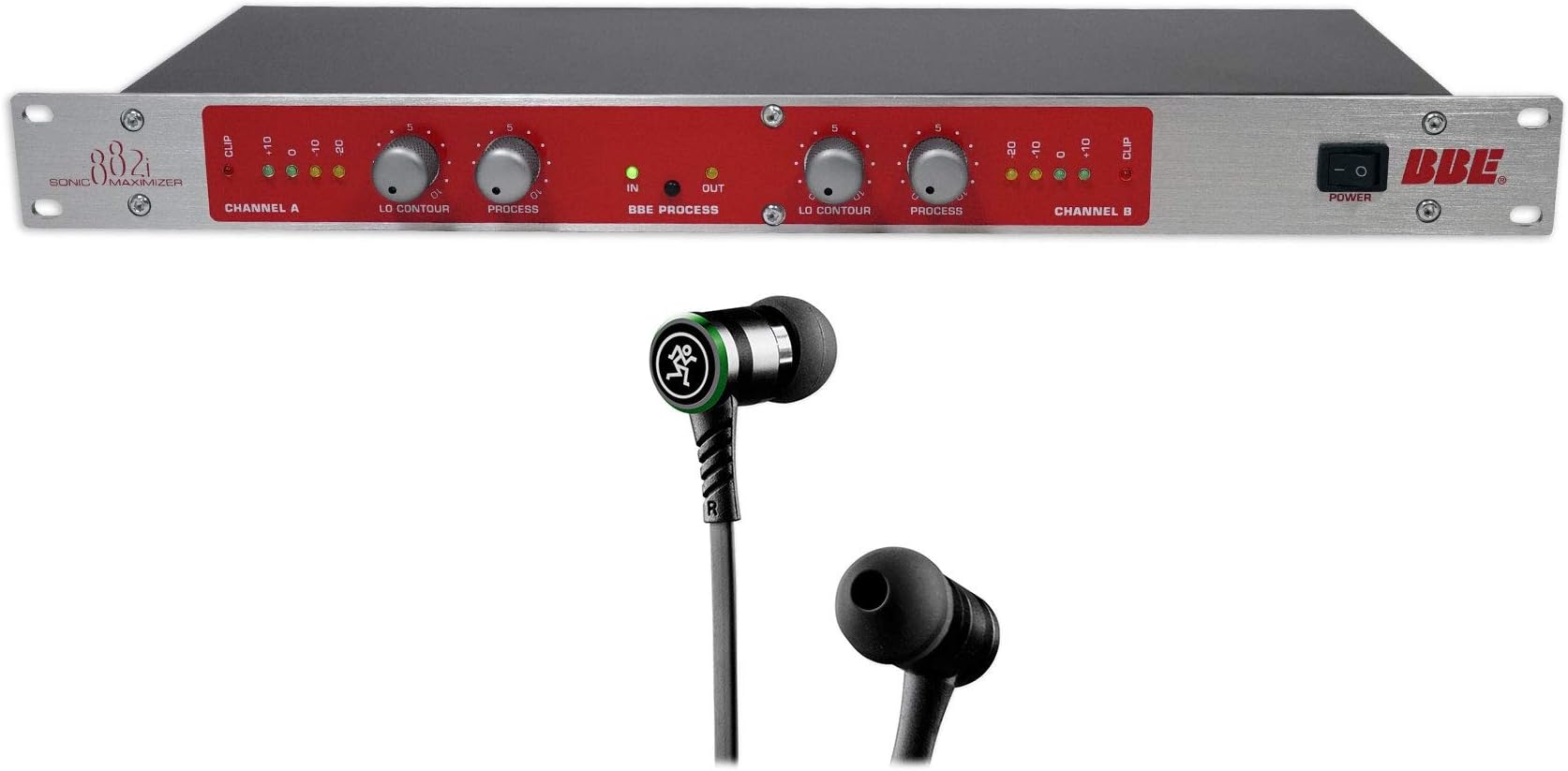 BBE 882I Rack Mount Studio Sonic Maximizer Signal Sound Processor Bundle with Mackie Earbuds