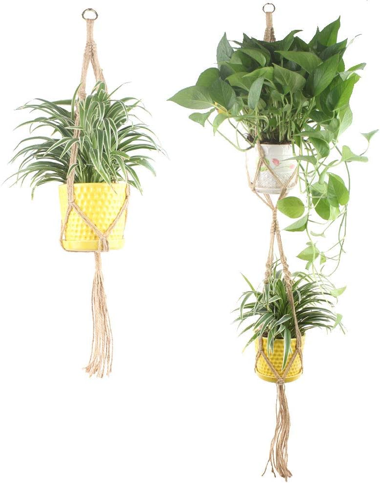 MOUOGO Macrame Plant Hanger Jute Rope Planter Basket Liners for Plant Pot Indoor Outdoor Home Decoration,2Pack