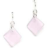 EcoSeaCo Sea Glass Delicate Diamond Earrings, Sterling Silver Dangle Beach Glass Handmade Earrings, Women's Jewelry, Made in the USA