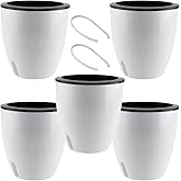 HEIHAK 5 Pack 7 Inch Self Watering Plant Pots, White Plastic Self Watering Flower Pots with Visual Water Level Window, Self Watering Planter for Indoor Plants, Herb, African Violet, Succulent
