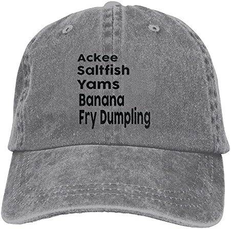 Ackee, Saltfish, Yams, Banana Fay Dumpling Adjustable Washed Cap Cowboy Baseball Hat Ash