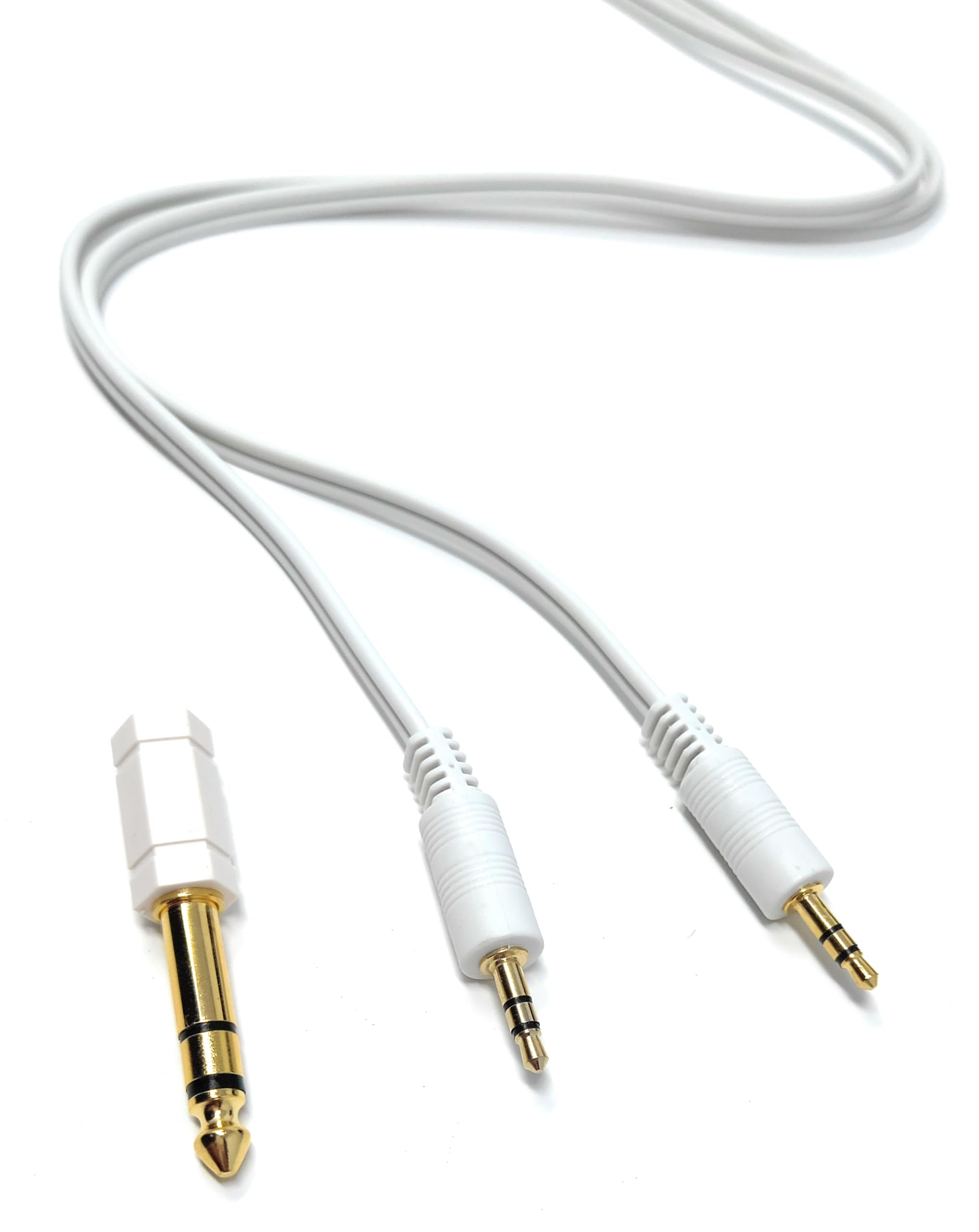 DRUT 0.5m 3.5mm to 3.5mm Male Jack Audio Stereo AUX Cable With 6.35mm 1/4 inch Adapter Converter Gold Plated Connectors Lead 1.6ft White