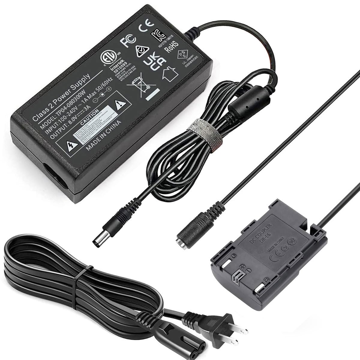 UORLEN ACK-E6 AC Power Supply Adapter DR-E6 LP-E6 Dummy Battery Kit for Canon EOS 90D 80D 70D 60D, R, R5, R6, R6II, R7, 6D, 7D, 6D Mark II, 7D Mark II, 5D Mark II III IV Cameras