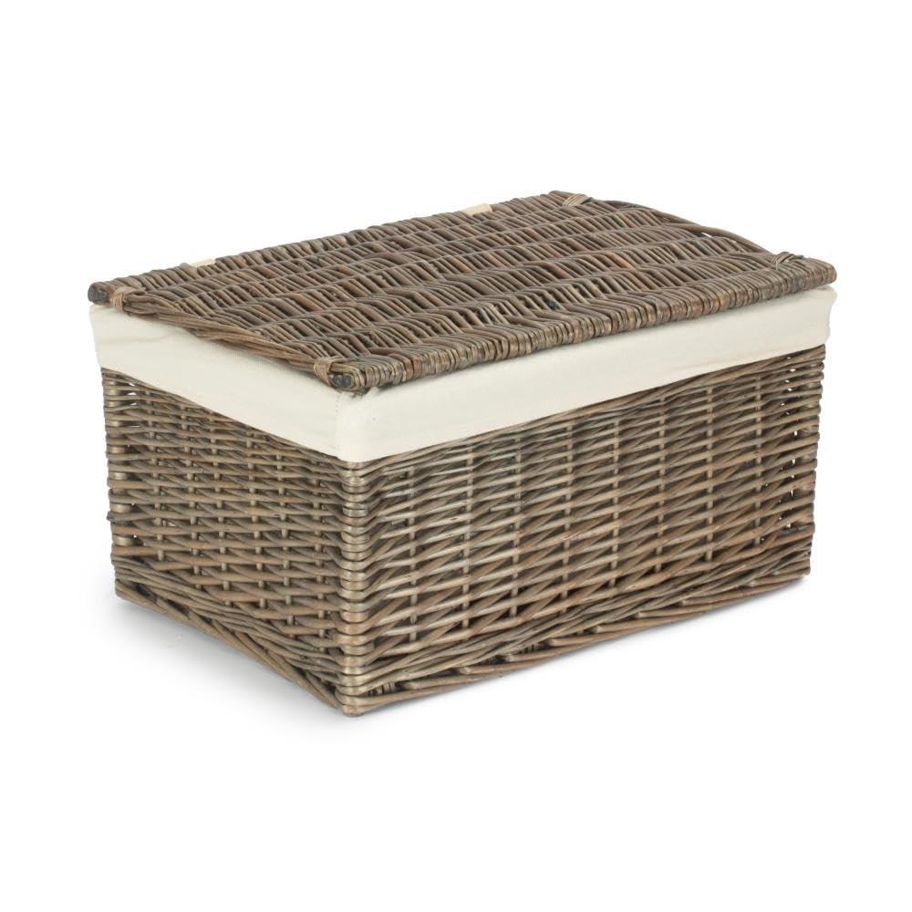 Red Hamper Medium Antique Wash Cotton Lined Wicker Storage Basket, Brown