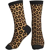 KZCNWOP Leopard Print Funny Athletic Sport Novelty Crew Socks for Men Women, Cute Casual Crazy Dress Socks for Running Hiking Soccer