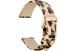 WOCCI Flower Watch Band, Genuine Leather Replacement Straps, Quick Release Bands, Stainless Steel Clasp, 18mm 20mm 22mm
