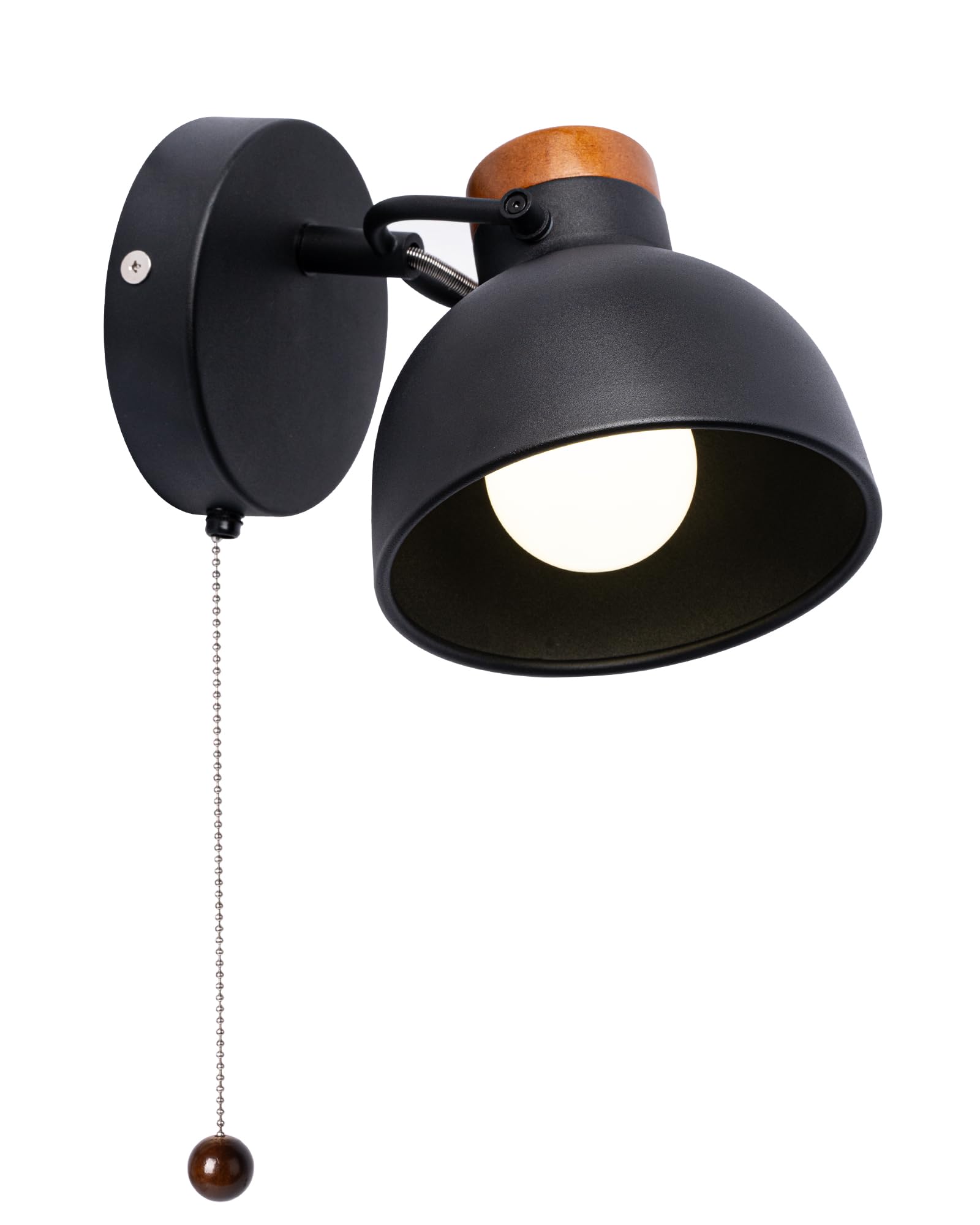 Photo 1 of Aisilan Wall Sconce with Pull Chain Black Metal Wall Light for Bedside Wooden Indoor Wall Mounted Lamp with E12 Bulb Hardwire Wall Sconces for Bedroom Living Room Hallway Office 3000k Warm White