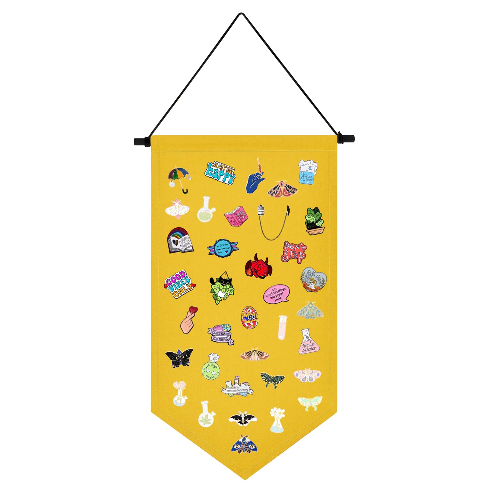 Kunyeah Wall Hanging Brooch Organizer Storage Case Colorful Canvas Pin Board Stand Enamel Pin Badge Hanging Holder Display Banner Earrings Collection Holder - Pins No Included (Yellow)