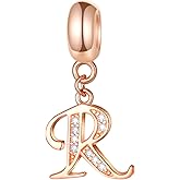 EMOSTAR Letter Charms Initial A-Z Alphabet Beads, Rose Gold 925 Sterling Silver Dangle CZ Birthstone Pendant, Gifts for European Charm Bracelet/Mothers Day/Birthday