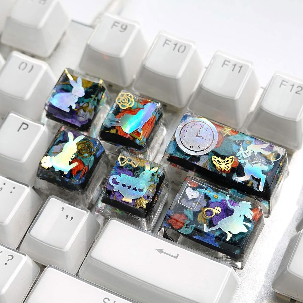 Keycaps Epoxy Resin Casting Molds Set for Mechanical Gaming Keyboard Polymer Clay Crafts 7 Silicone Trays with Key Puller