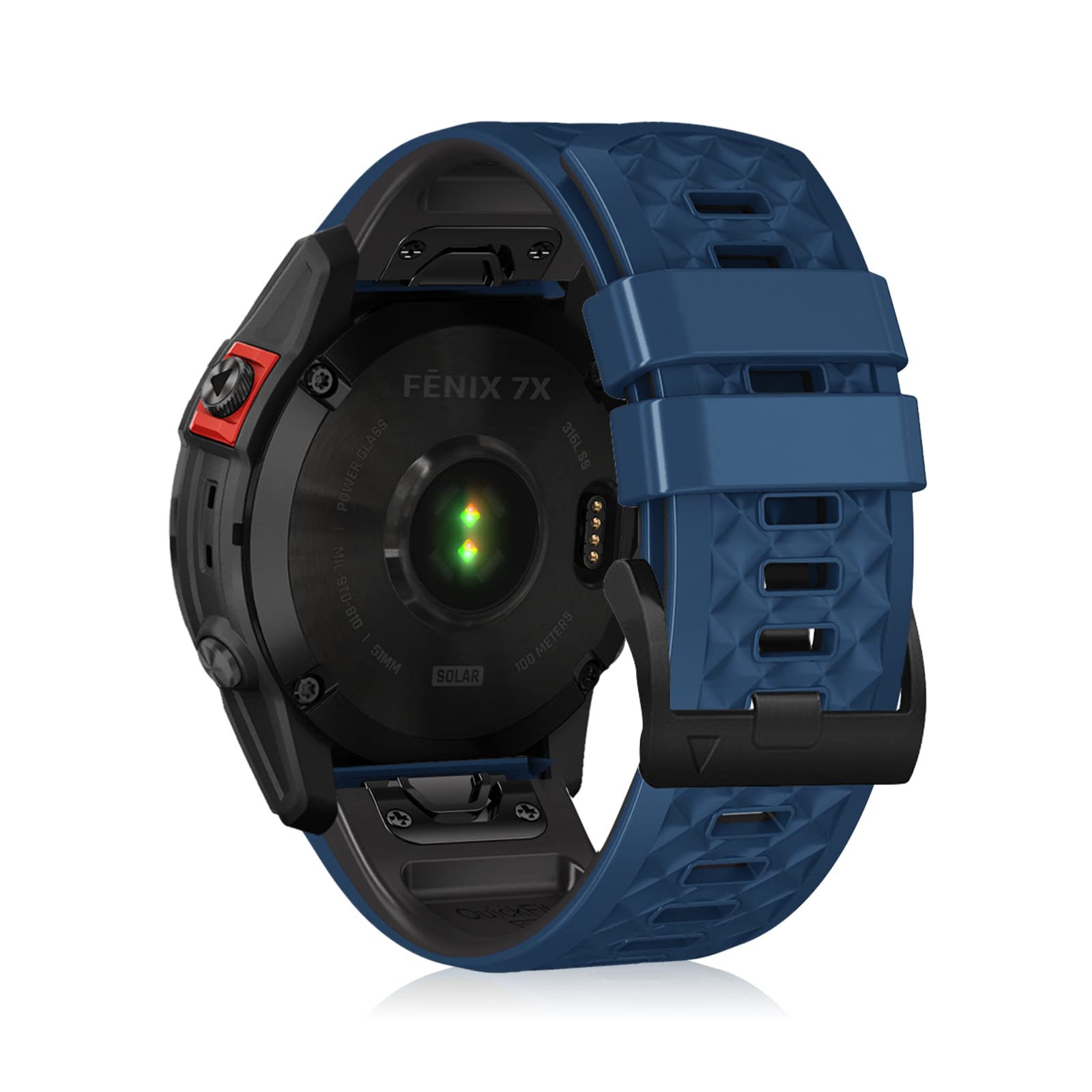 LanQii 26mm QuickFit Silicone Strap for Garmin Tactix 8 51mm/Enduro 3/2/1/Descent Mk3i/Mk2i/Mk2/Mk1, Silicone Wristband for Garmin Fenix 8 51mm/7X Pro Solar/7X/6X/6X Pro/5X/5X Puls - Blue/Black
