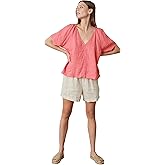 Velvet by Graham & Spencer Womens Callin Puff Sleeve Woven Linen TopBlouse